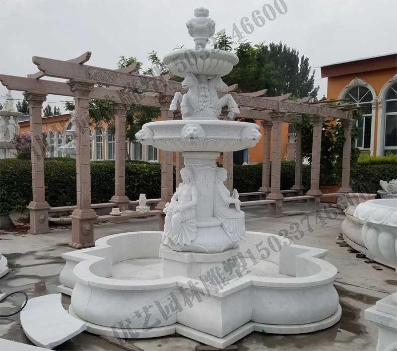 大理石噴泉，歐式人物動物噴泉，室外景觀噴泉定制