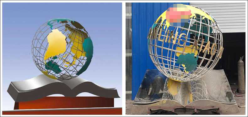 不銹鋼地球，景觀地球雕塑，學校地球儀擺件