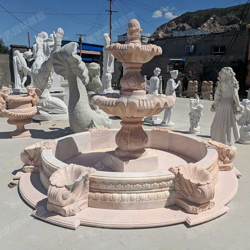 晚霞紅石雕噴泉，景觀石雕噴泉