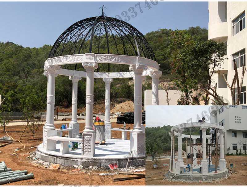 石雕涼亭案例，景觀涼亭怎樣安裝，石雕涼亭定制工廠