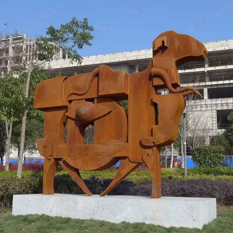 耐候鋼雕塑，抽象牛耐候鋼擺件